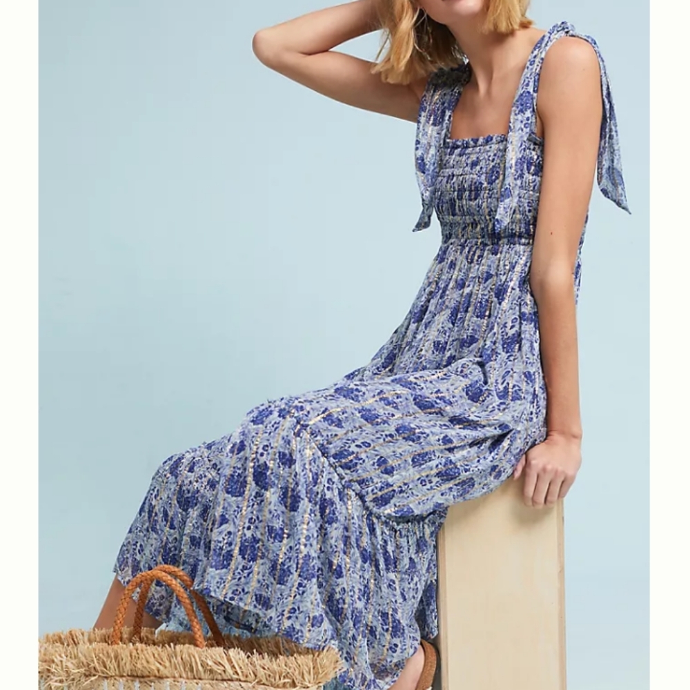 Anthropologie Hampstead floral metallic tie strap jumpsuit sz. S/M